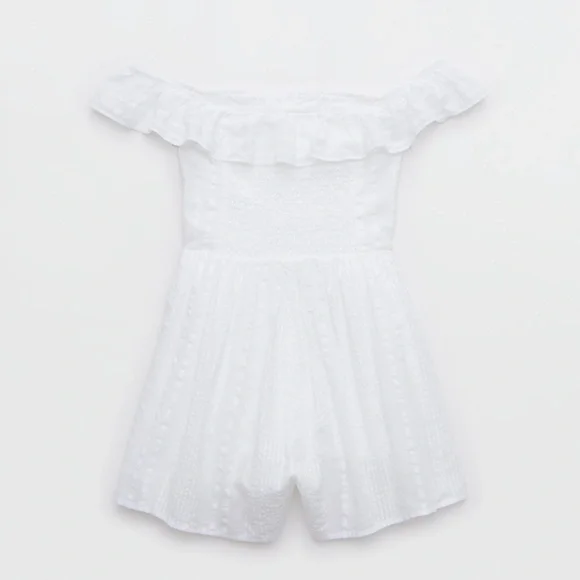 Aerie Off The Shoulder Romper White Ruffled size Medium - Picture 3 of 8